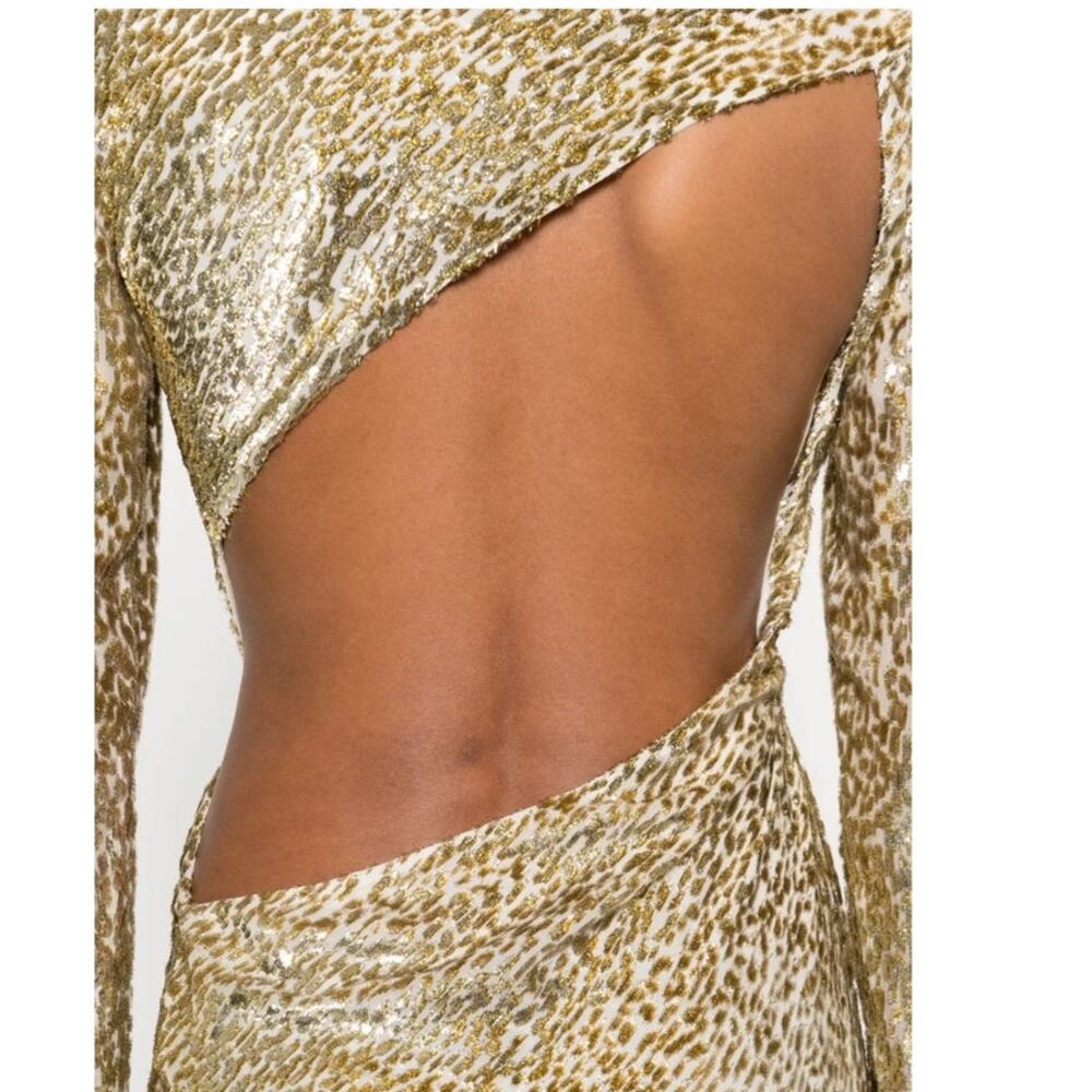 Self Portrait Women's Gold Metallic Maxi Gown Size 6 Open Back Black - Picture 4 of 7